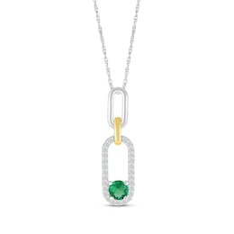 Lab-Created Emerald & White Lab-Created Sapphire Paperclip Necklace Sterling Silver & 10K Yellow Gold 18"
