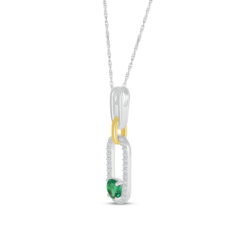 Main Image 2 of Lab-Created Emerald & White Lab-Created Sapphire Paperclip Necklace Sterling Silver & 10K Yellow Gold 18&quot;