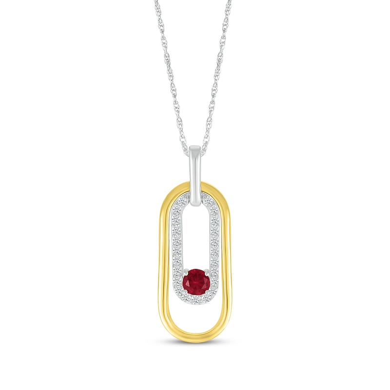 Main Image 1 of Lab-Created Ruby & White Lab-Created Sapphire Paperclip Necklace Sterling Silver & 10K Yellow Gold 18"