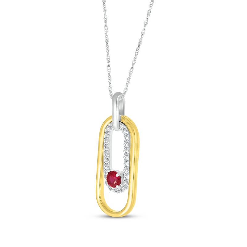 Main Image 2 of Lab-Created Ruby & White Lab-Created Sapphire Paperclip Necklace Sterling Silver & 10K Yellow Gold 18"