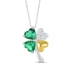 Thumbnail Image 1 of Heart-Shaped Lab-Created Emerald & White Lab-Created Sapphire Four-Leaf Clover Necklace Sterling Silver & 10K Yellow Gold 18&quot;
