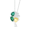 Thumbnail Image 2 of Heart-Shaped Lab-Created Emerald & White Lab-Created Sapphire Four-Leaf Clover Necklace Sterling Silver & 10K Yellow Gold 18&quot;