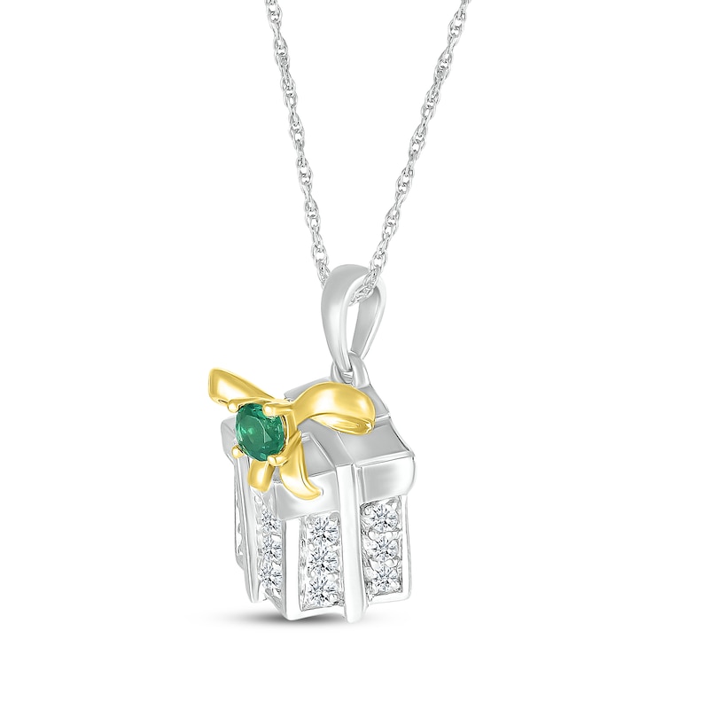 Main Image 2 of Lab-Created Emerald & White Lab-Created Sapphire Present Necklace Sterling Silver & 10K Yellow Gold 18"