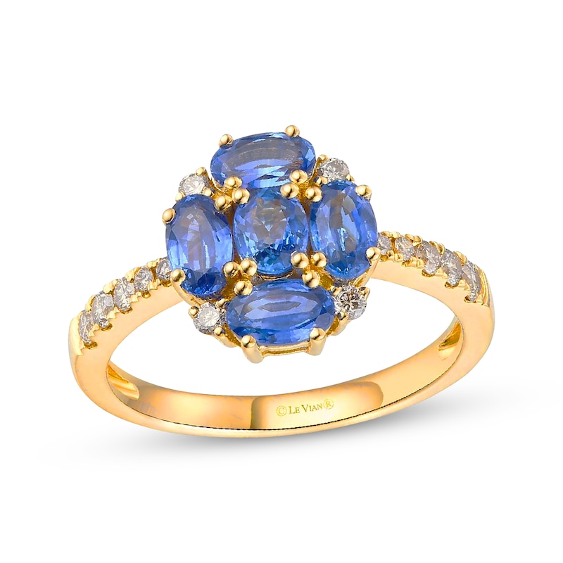 Main Image 1 of Le Vian Oval-Cut Blue Sapphire Ring 1/4 ct tw Diamonds 14K Honey Gold