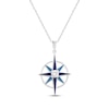 Thumbnail Image 1 of White Lab-Created Sapphire & Blue Enamel Compass Necklace Sterling Silver 18&quot;