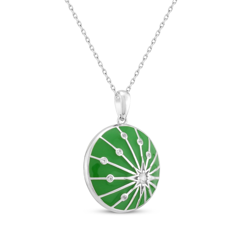 Main Image 2 of White Lab-Created Sapphire & Green Enamel Star Necklace Sterling Silver 18&quot;