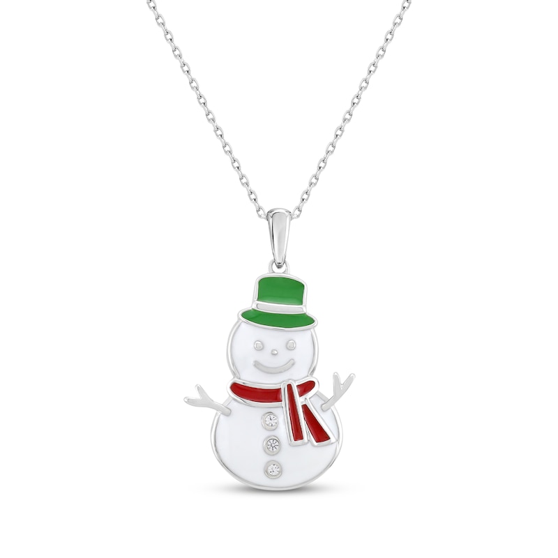 Main Image 1 of White Lab-Created Sapphire & Enamel Snowman Necklace Sterling Silver 18&quot;