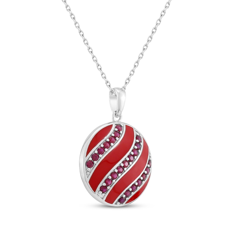 Main Image 2 of Lab-Created Ruby & Red Enamel Christmas Ornament Necklace Sterling Silver 18&quot;