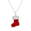 Thumbnail Image 0 of White Lab-Created Sapphire & Red Enamel Stocking Necklace Sterling Silver 18"