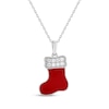 Thumbnail Image 1 of White Lab-Created Sapphire & Red Enamel Stocking Necklace Sterling Silver 18&quot;