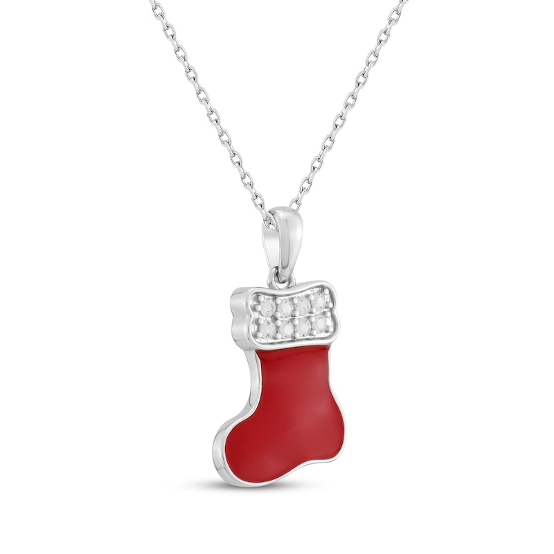 Main Image 2 of White Lab-Created Sapphire & Red Enamel Stocking Necklace Sterling Silver 18&quot;