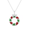 Thumbnail Image 0 of White Lab-Created Sapphire, Red & Green Enamel Christmas Wreath Necklace Sterling Silver 18"