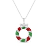 Thumbnail Image 1 of White Lab-Created Sapphire, Red & Green Enamel Christmas Wreath Necklace Sterling Silver 18&quot;