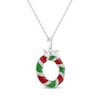 Thumbnail Image 1 of White Lab-Created Sapphire, Red & Green Enamel Christmas Wreath Necklace Sterling Silver 18"