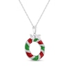 Thumbnail Image 2 of White Lab-Created Sapphire, Red & Green Enamel Christmas Wreath Necklace Sterling Silver 18&quot;
