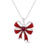 Thumbnail Image 0 of Cushion-Cut Lab-Created Ruby & Red Enamel Christmas Bow Necklace Sterling Silver 18"
