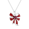 Thumbnail Image 1 of Cushion-Cut Lab-Created Ruby & Red Enamel Christmas Bow Necklace Sterling Silver 18"