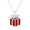 Thumbnail Image 0 of White Lab-Created Sapphire & Red Enamel Christmas Present Necklace Sterling Silver 18"