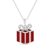 Thumbnail Image 1 of White Lab-Created Sapphire & Red Enamel Christmas Present Necklace Sterling Silver 18&quot;