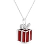 Thumbnail Image 1 of White Lab-Created Sapphire & Red Enamel Christmas Present Necklace Sterling Silver 18"