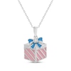 Thumbnail Image 0 of White Lab-Created Sapphire, Pink & Blue Enamel Gift Necklace Sterling Silver 18"