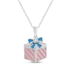 Thumbnail Image 1 of White Lab-Created Sapphire, Pink & Blue Enamel Gift Necklace Sterling Silver 18&quot;