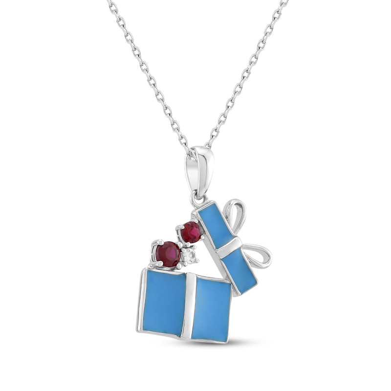 Main Image 2 of Lab-Created Ruby, White Lab-Created Sapphire & Blue Enamel Gift Necklace Sterling Silver 18&quot;