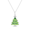 Thumbnail Image 0 of White Lab-Created Sapphire & Green Enamel Christmas Tree Necklace Sterling Silver 18"
