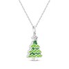 Thumbnail Image 1 of White Lab-Created Sapphire & Green Enamel Christmas Tree Necklace Sterling Silver 18"