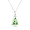 Thumbnail Image 2 of White Lab-Created Sapphire & Green Enamel Christmas Tree Necklace Sterling Silver 18&quot;