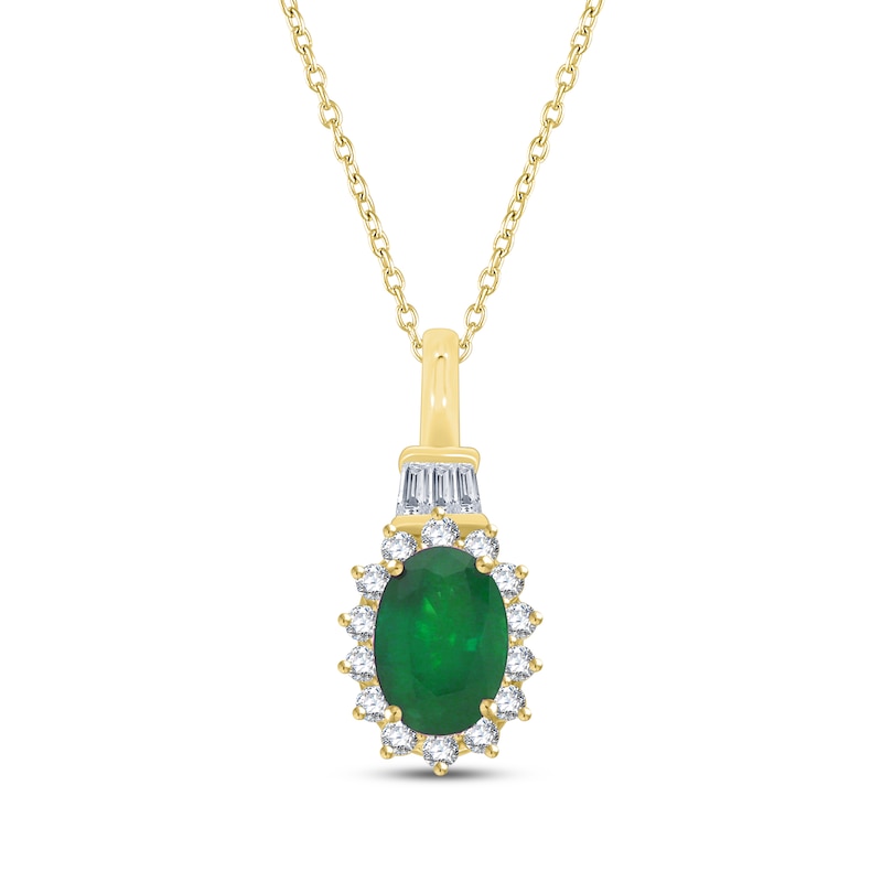 Main Image 1 of Oval-Cut Natural Emerald & Diamond Necklace 1/5 ct tw 10K Yellow Gold 18&quot;