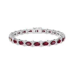 Oval-Cut Lab-Created Ruby & White Lab-Created Sapphire Bracelet Sterling Silver 7.5"