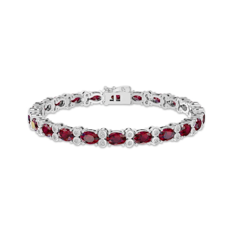 Main Image 1 of Oval-Cut Lab-Created Ruby & White Lab-Created Sapphire Bracelet Sterling Silver 7.5&quot;