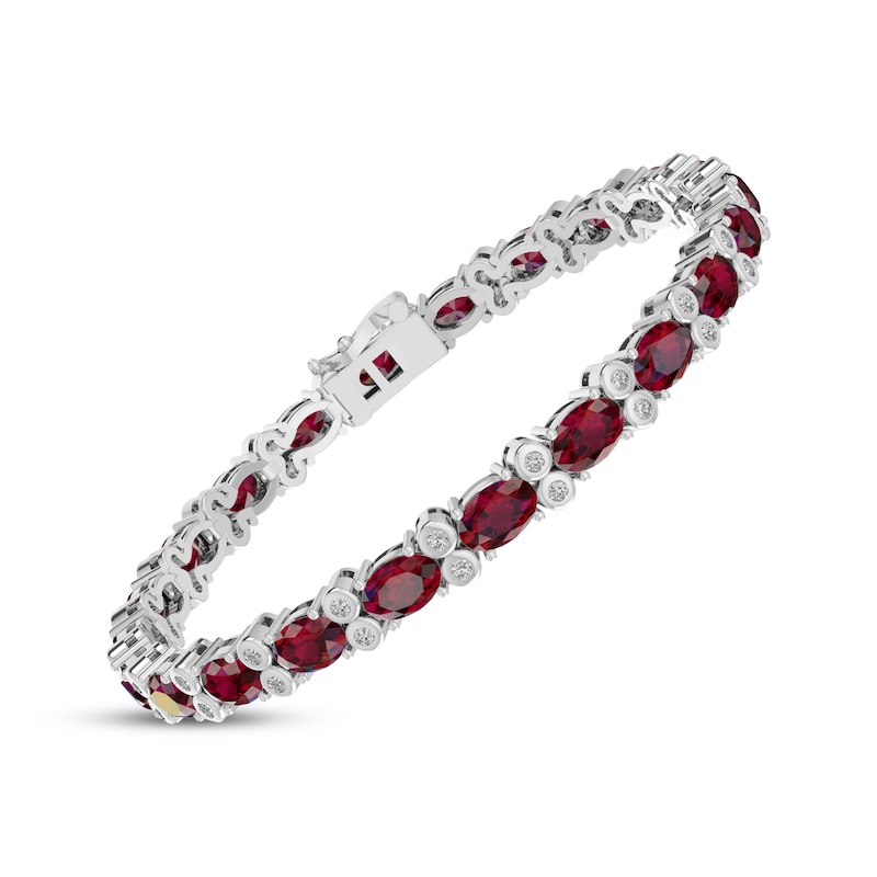 Main Image 2 of Oval-Cut Lab-Created Ruby & White Lab-Created Sapphire Bracelet Sterling Silver 7.5&quot;