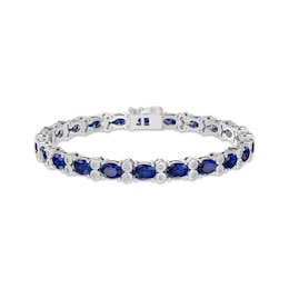 Oval-Cut Blue Lab-Created Sapphire & White Lab-Created Sapphire Bracelet Sterling Silver 7.5"