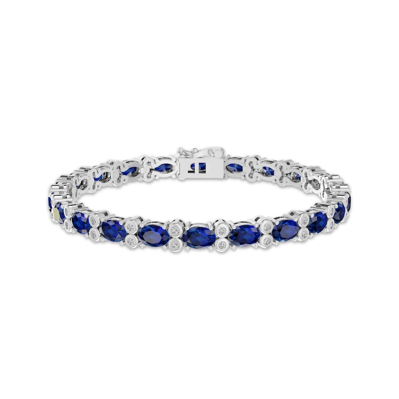Main Image 1 of Oval-Cut Blue Lab-Created Sapphire & White Lab-Created Sapphire Bracelet Sterling Silver 7.5&quot;