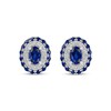 Thumbnail Image 2 of Oval-Cut Blue Lab-Created Sapphire & White Lab-Created Sapphire Double Halo Stud Earrings Sterling Silver