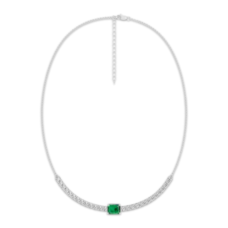Main Image 1 of Octagon-Cut Lab-Created Emerald & White Lab-Created Sapphire Necklace Sterling Silver 18&quot;