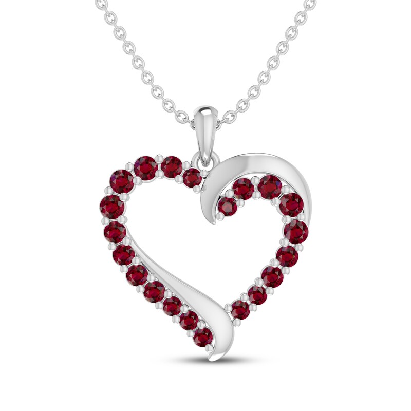 Main Image 1 of Lab-Created Ruby Heart Necklace Sterling Silver 18&quot;
