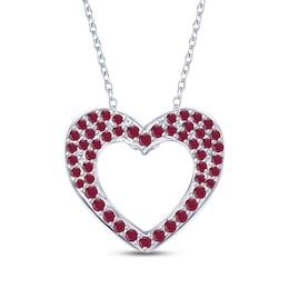 Lab-Created Ruby & White Lab-Created Sapphire Double-Sided Heart Necklace Sterling Silver 18"