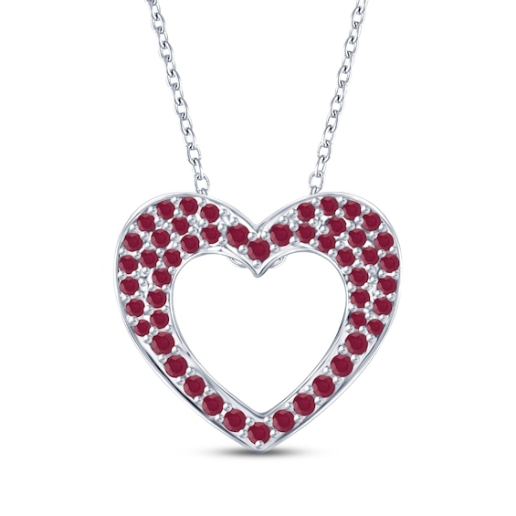 Lab-Created Ruby & White Lab-Created Sapphire Double-Sided Heart Necklace Sterling Silver 18"