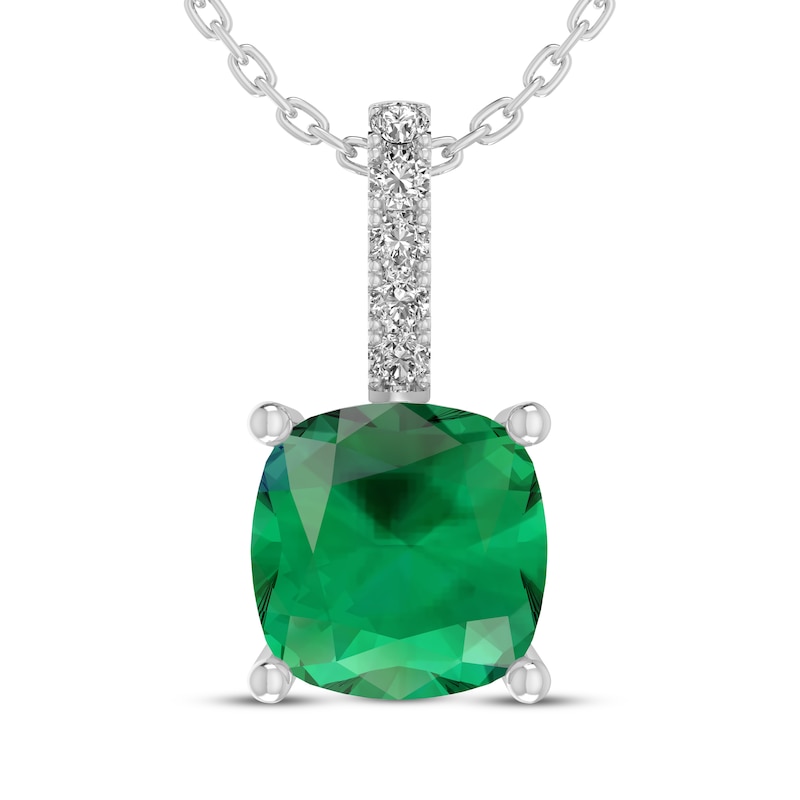 Main Image 1 of Cushion-Cut Lab-Created Emerald & White Lab-Created Sapphire Necklace Sterling Silver 18"
