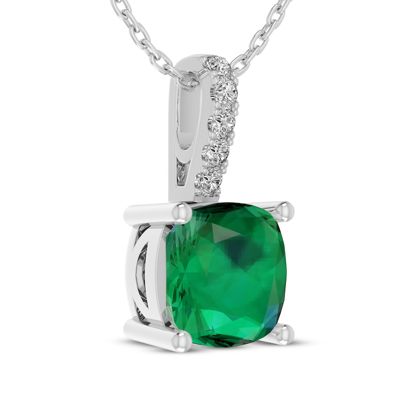 Main Image 2 of Cushion-Cut Lab-Created Emerald & White Lab-Created Sapphire Necklace Sterling Silver 18"
