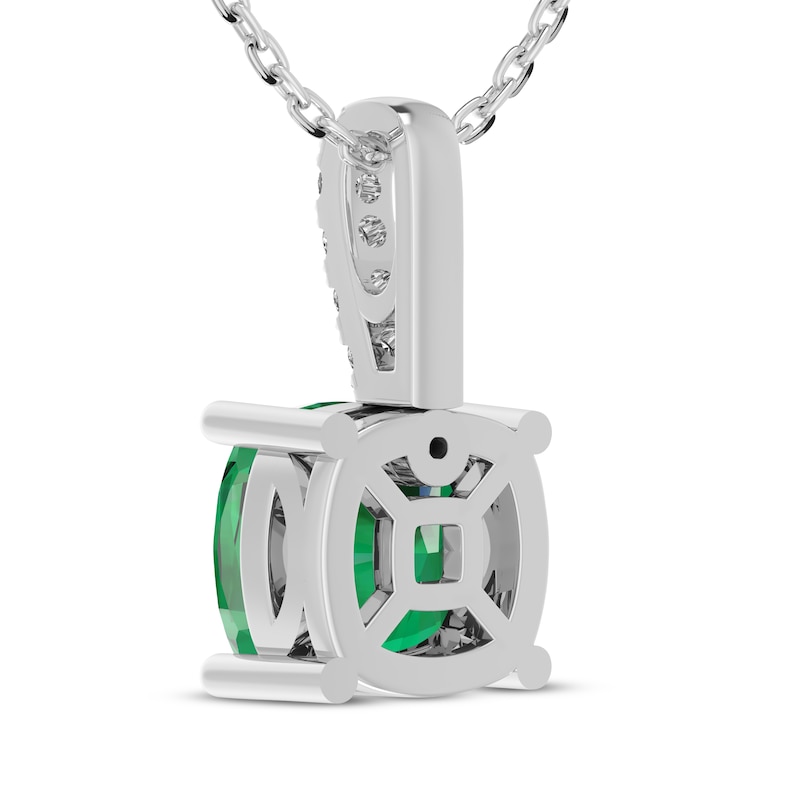 Main Image 3 of Cushion-Cut Lab-Created Emerald & White Lab-Created Sapphire Necklace Sterling Silver 18"
