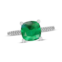 Cushion-Cut Lab-Created Emerald & White Lab-Created Sapphire Ring