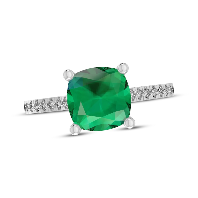 Main Image 1 of Cushion-Cut Lab-Created Emerald & White Lab-Created Sapphire Ring
