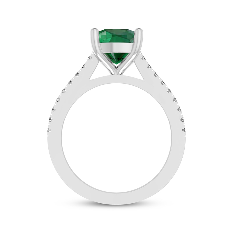 Main Image 3 of Cushion-Cut Lab-Created Emerald & White Lab-Created Sapphire Ring