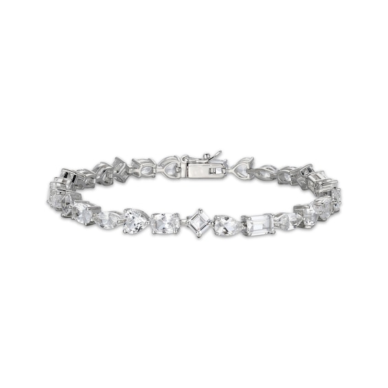Multi-Shape White Lab-Created Sapphire Bracelet Sterling Silver 7.25"