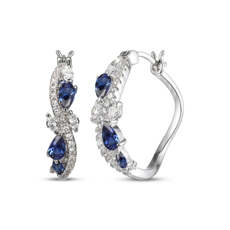 Main Image 1 of Multi-Shape Blue Lab-Created Sapphire & White Lab-Created Sapphire Swirl Hoop Earrings Sterling Silver