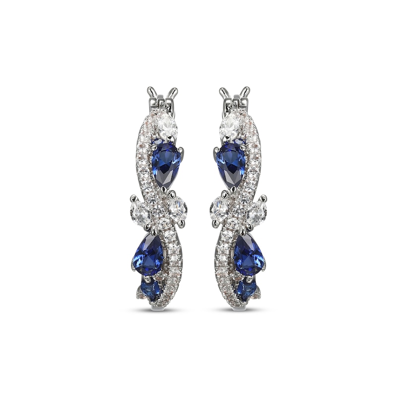 Main Image 2 of Multi-Shape Blue Lab-Created Sapphire & White Lab-Created Sapphire Swirl Hoop Earrings Sterling Silver